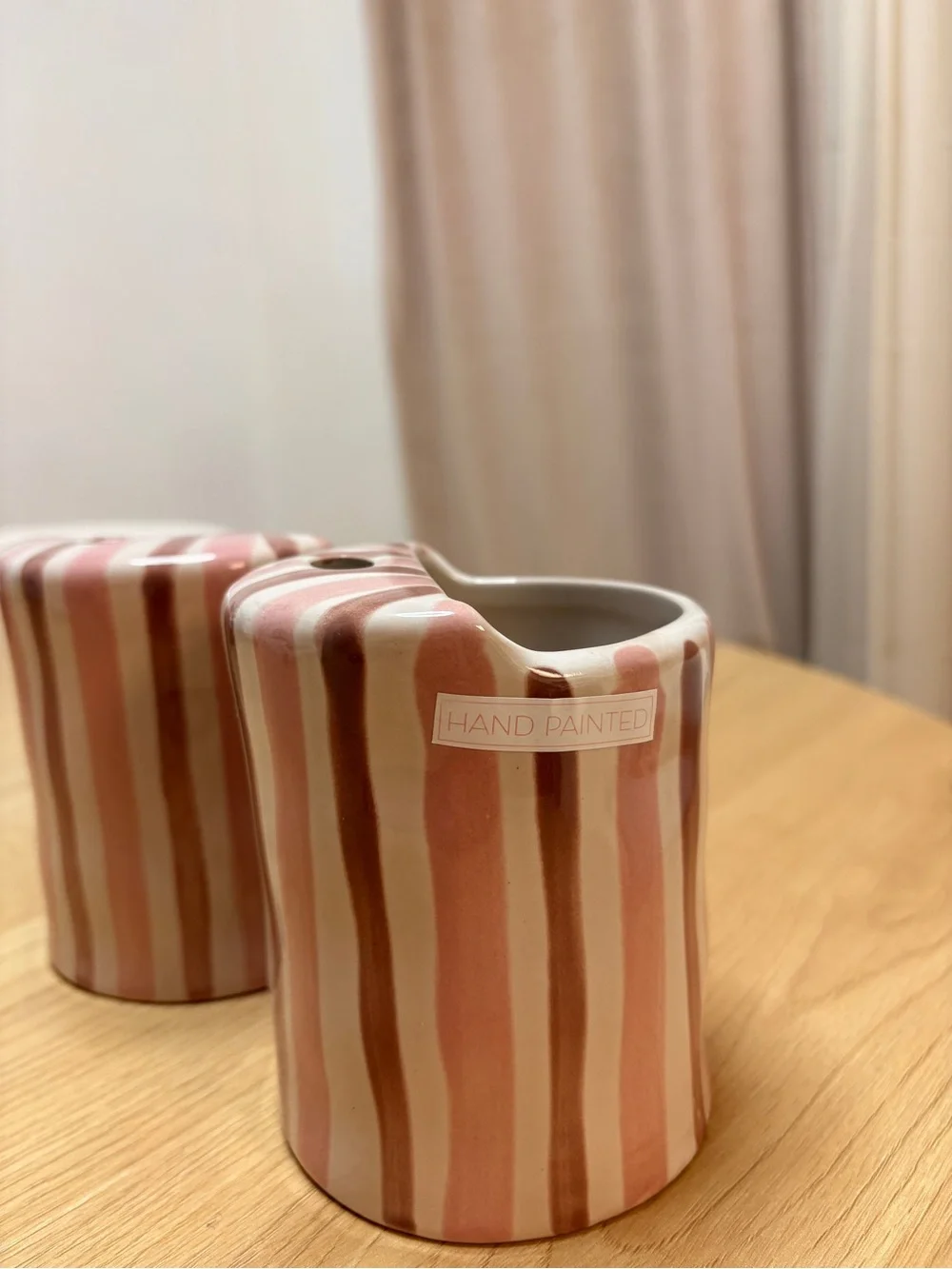 Viral Hand Painted Striped Ceramic Mug - Pink & Brown